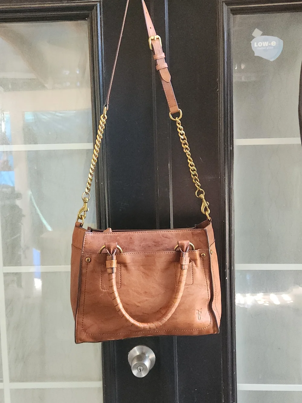 Frye Classic Brown Leather Tote Bag with Chain Strap